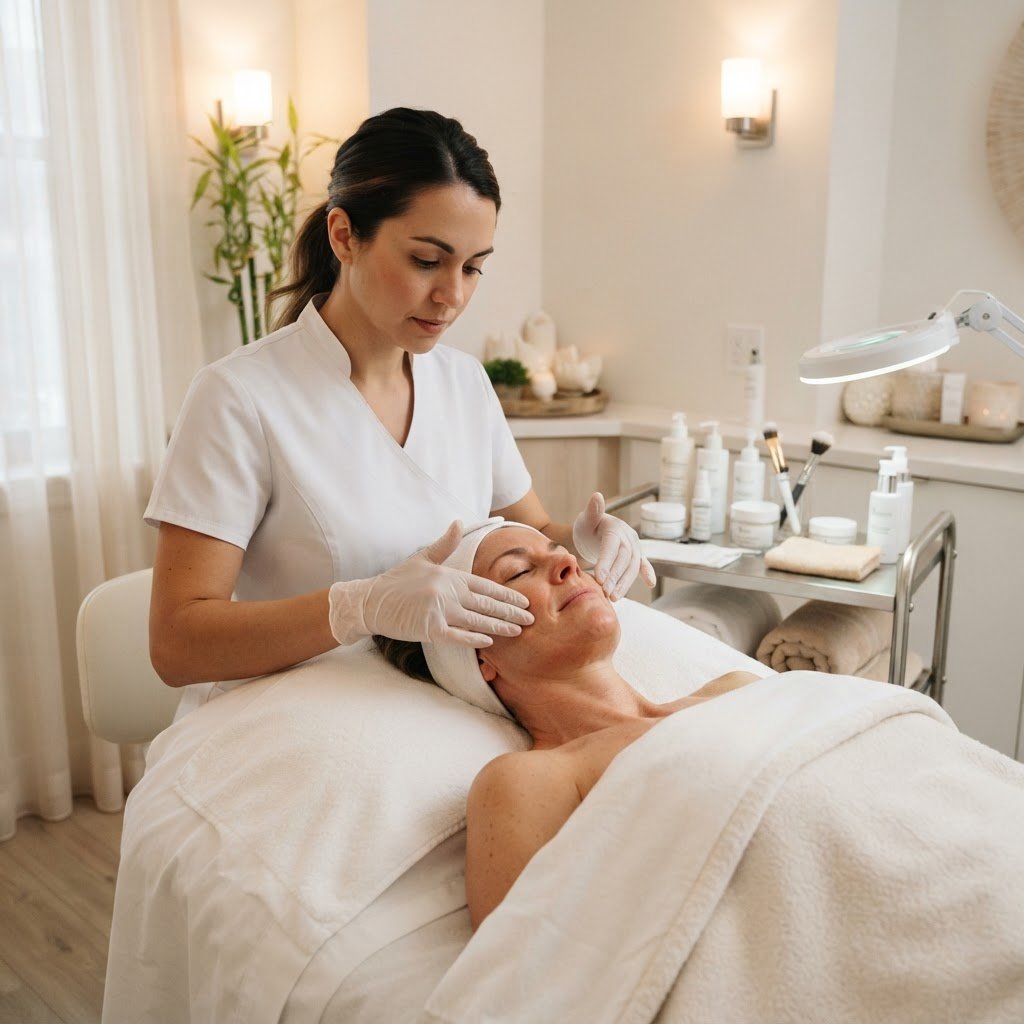 Professional facial care treatment in a calm premium spa environment